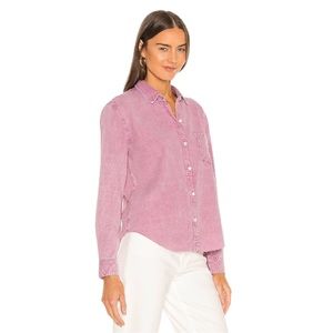 Rails Ingrid Raw Pink Acid Wash Long Sleeve Button Front Distressed Hem Blouse S